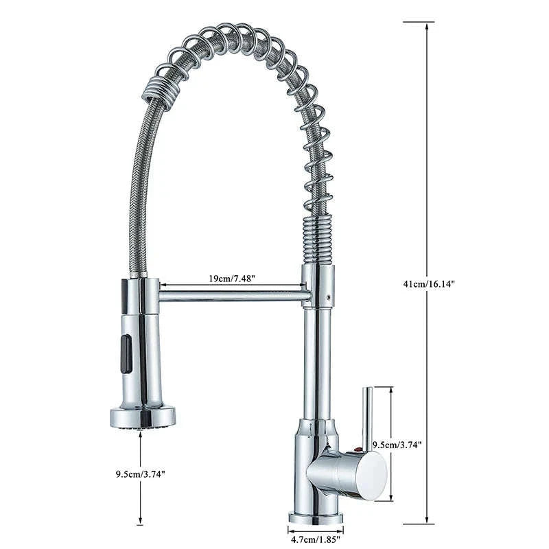 Spring Pull Down Kitchen Faucet with Hot and Cold Water-Chrome / GERMANY