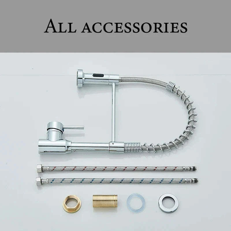 Spring Pull Down Kitchen Faucet with Hot and Cold Water-Chrome / GERMANY