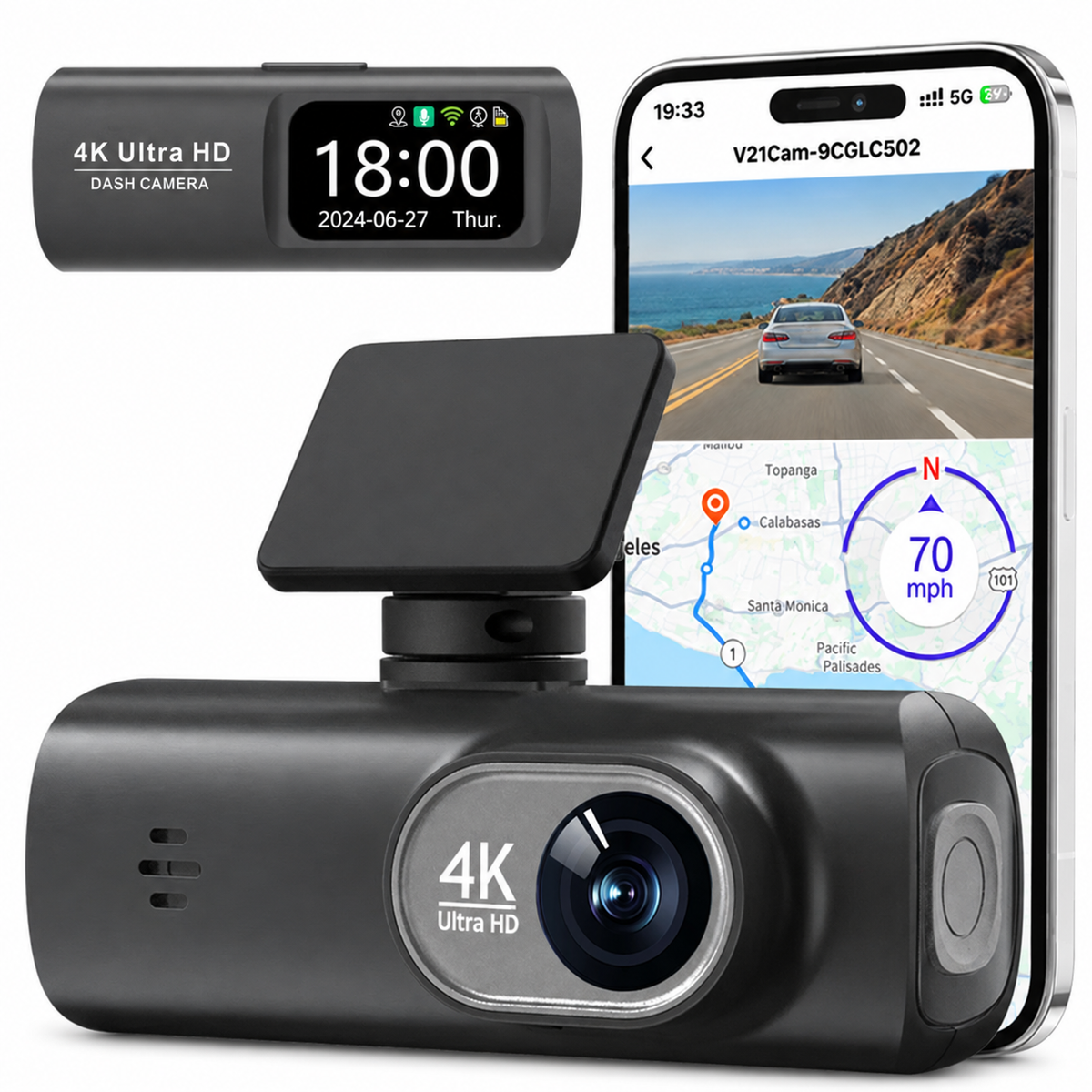 4K WiFi Dual Lens Dash Cam with GPS and Parking Monitor