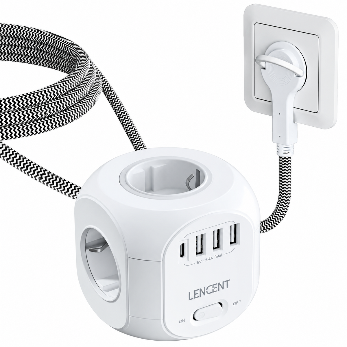 Cube Power Strip with 4 Outlets, 3 USB-A and 1 USB-C