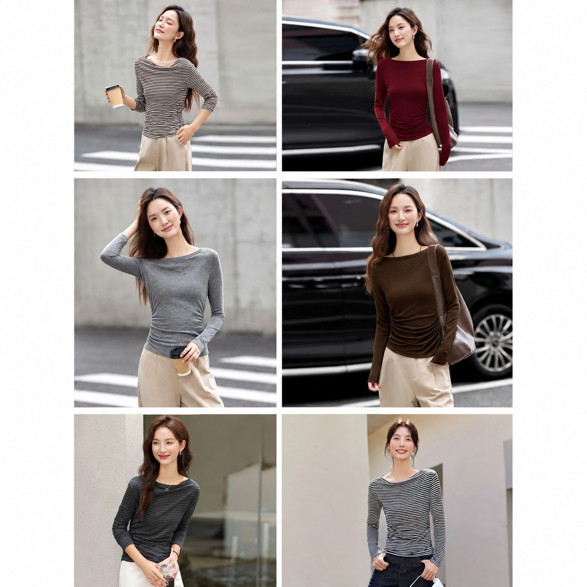 Women’s Slim Fit Slash Neck Long Sleeve Stretch Knit Top