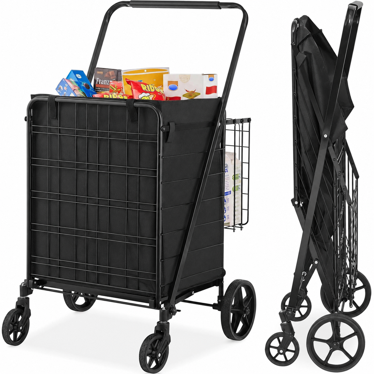 Folding Shopping Cart with Waterproof Liner & 330LB Capacity