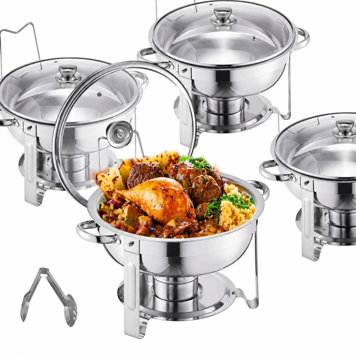 5 Qt Stainless Steel Chafing Dish Set (4 Pack) Buffet Food Warmers