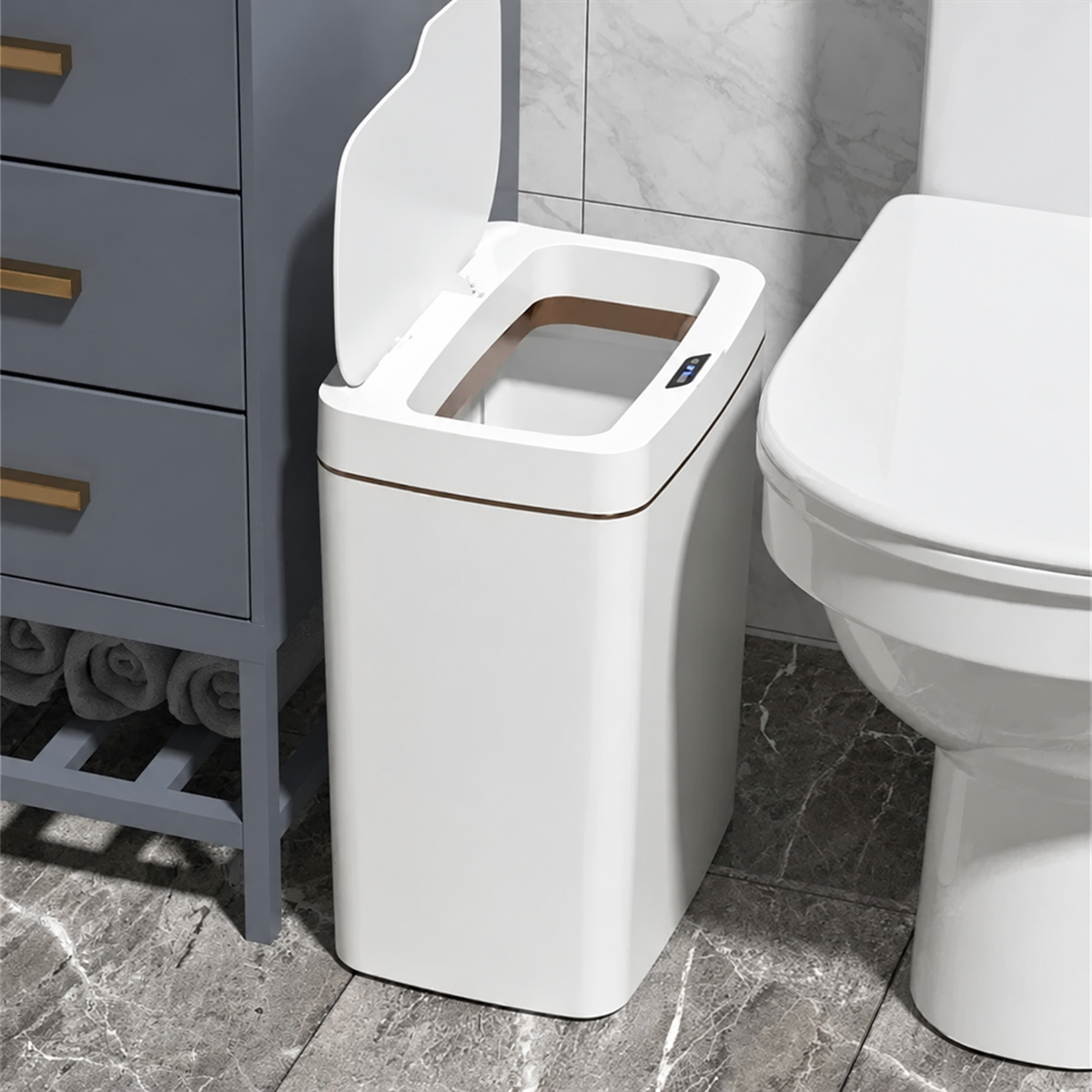 15L Touchless Bathroom Trash Can with Sensor Lid & Auto Bagging
