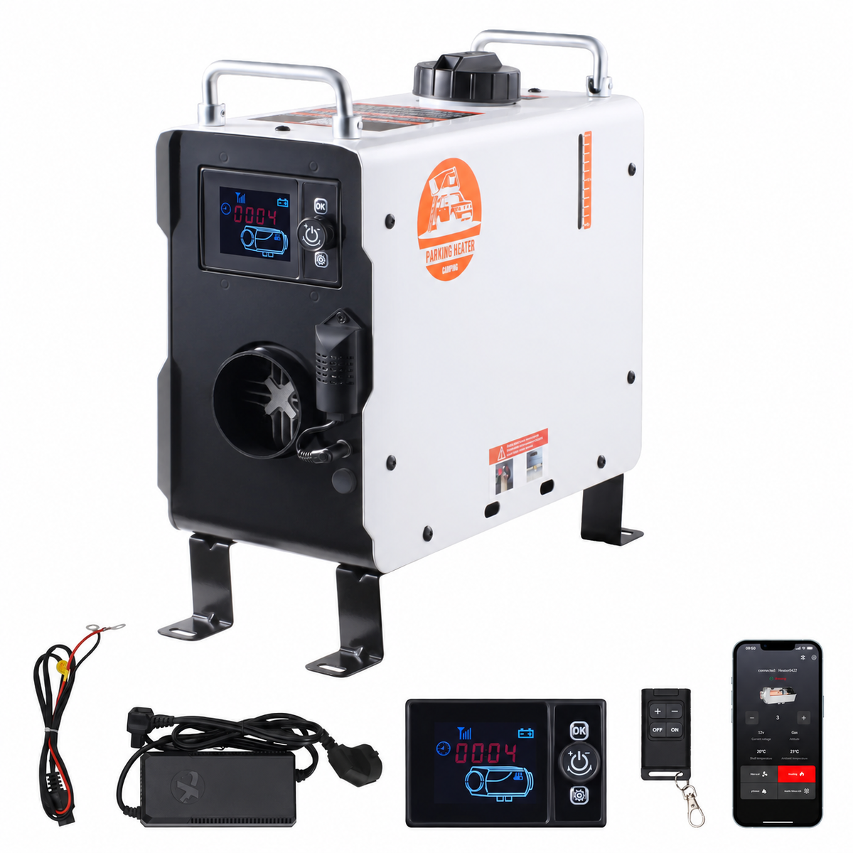 2kW Diesel Air Heater 12V/24V with Remote, Display and CO Alarm