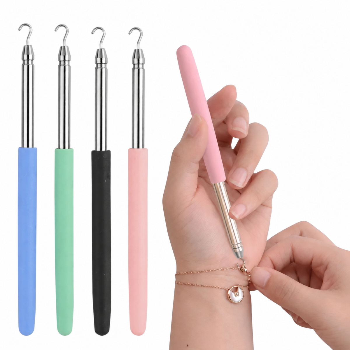 Jewelry Clasp Helper Bracelet Button Hook Necklace Wearing Tool Durable Metal Clasping Aid Easy to Use Jewelry Accessories