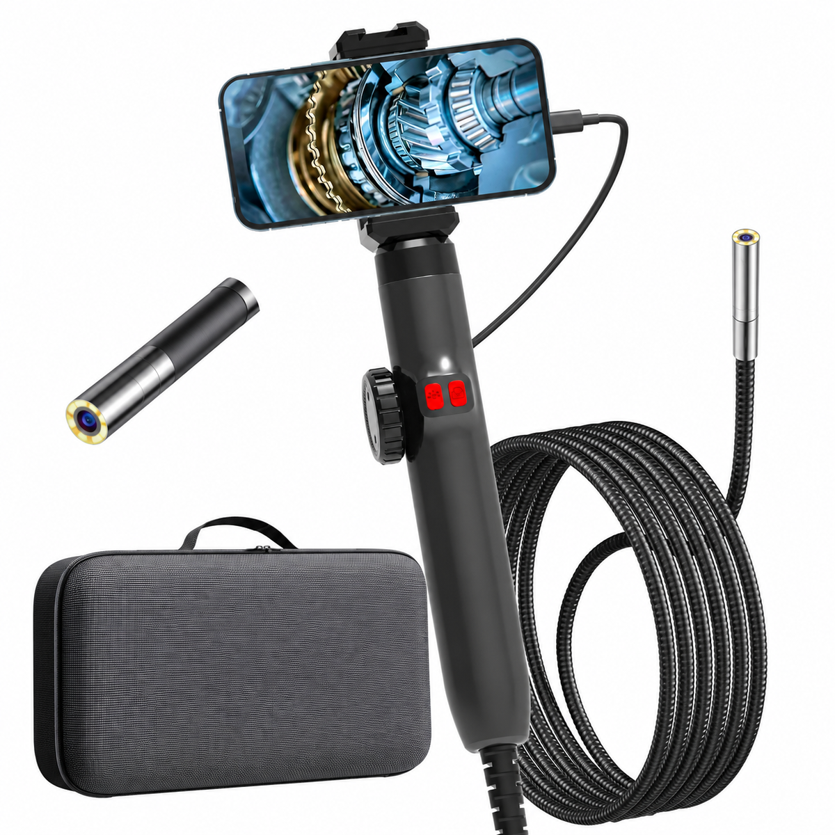 360° Articulating Borescope Endoscope Camera with Light
