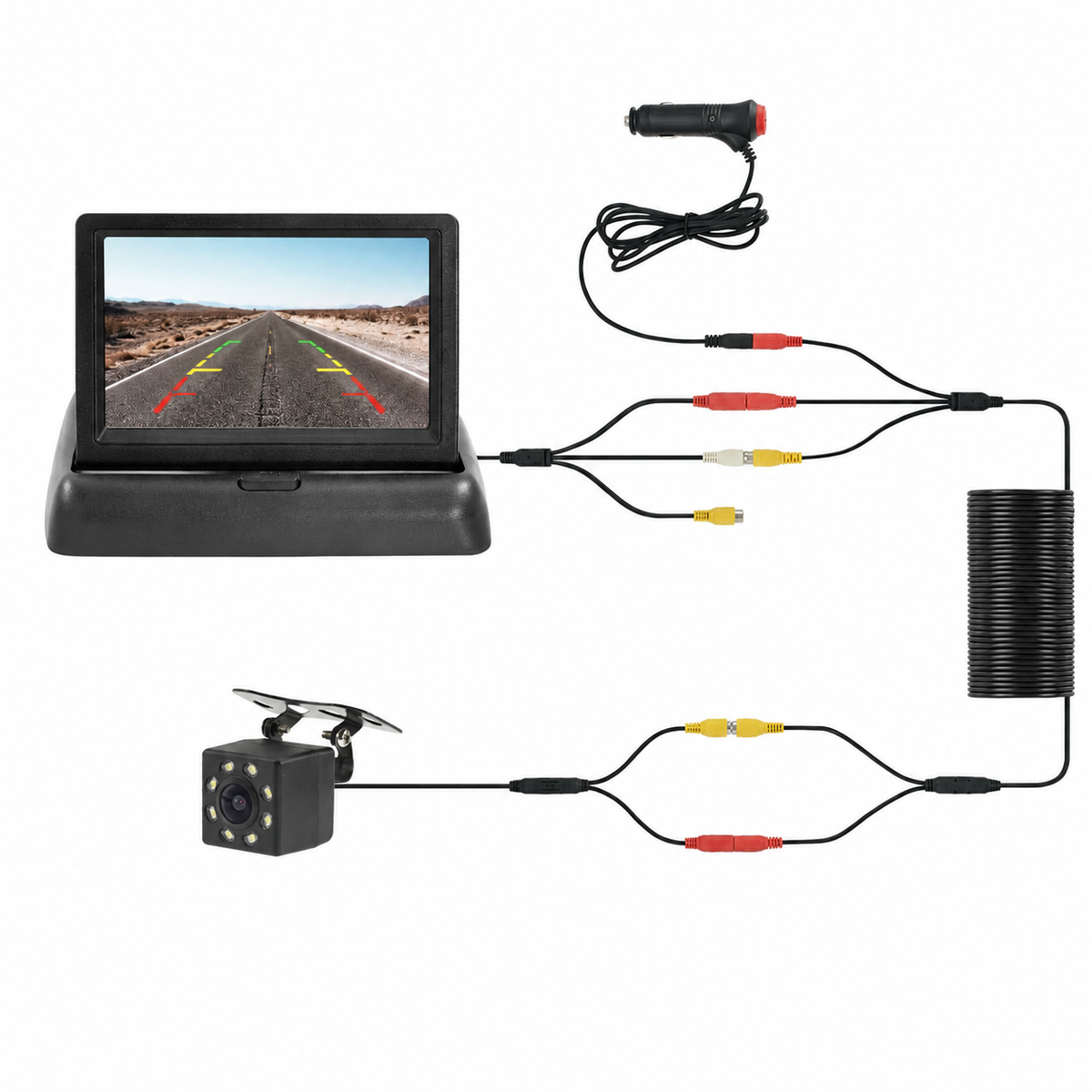 4.3" Folding Car Monitor with Rear View Camera and 8 LED Backup