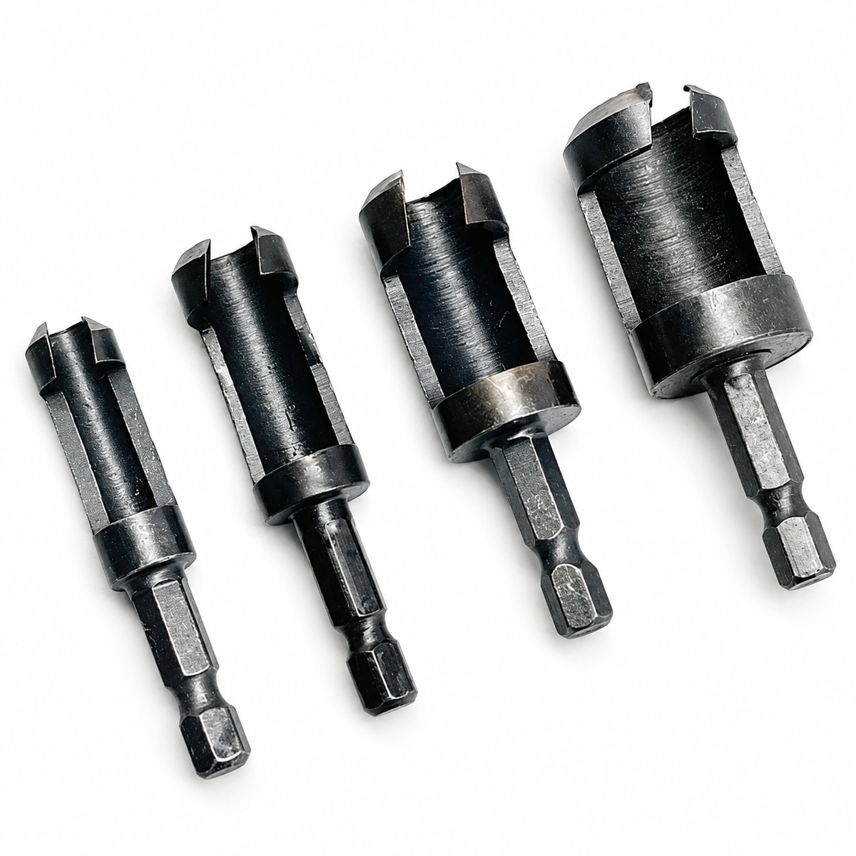 Four-Piece Hex-Shank Wood Plug Cutter Set