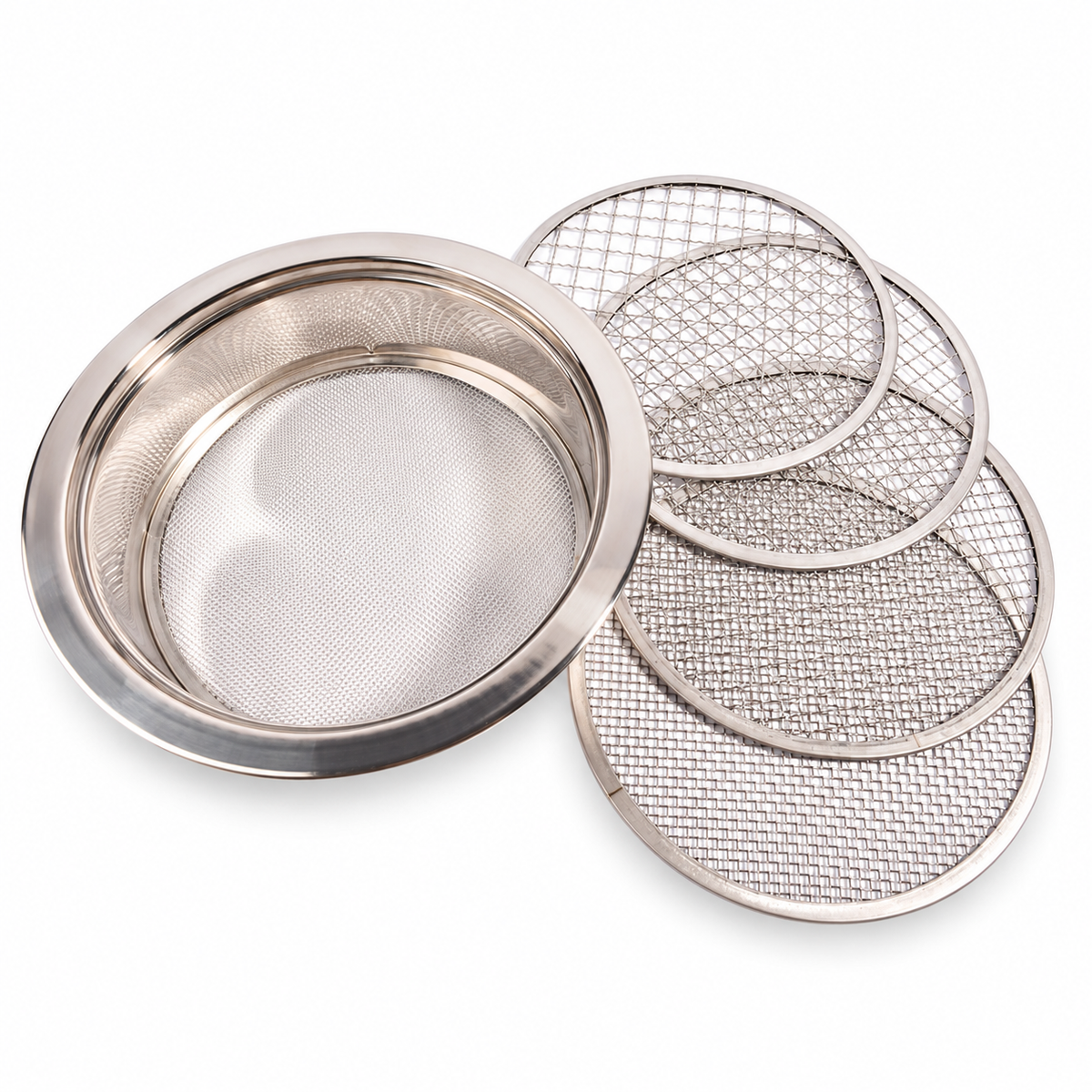 Stainless Steel Soil Sieve with Interchangeable Mesh Screens