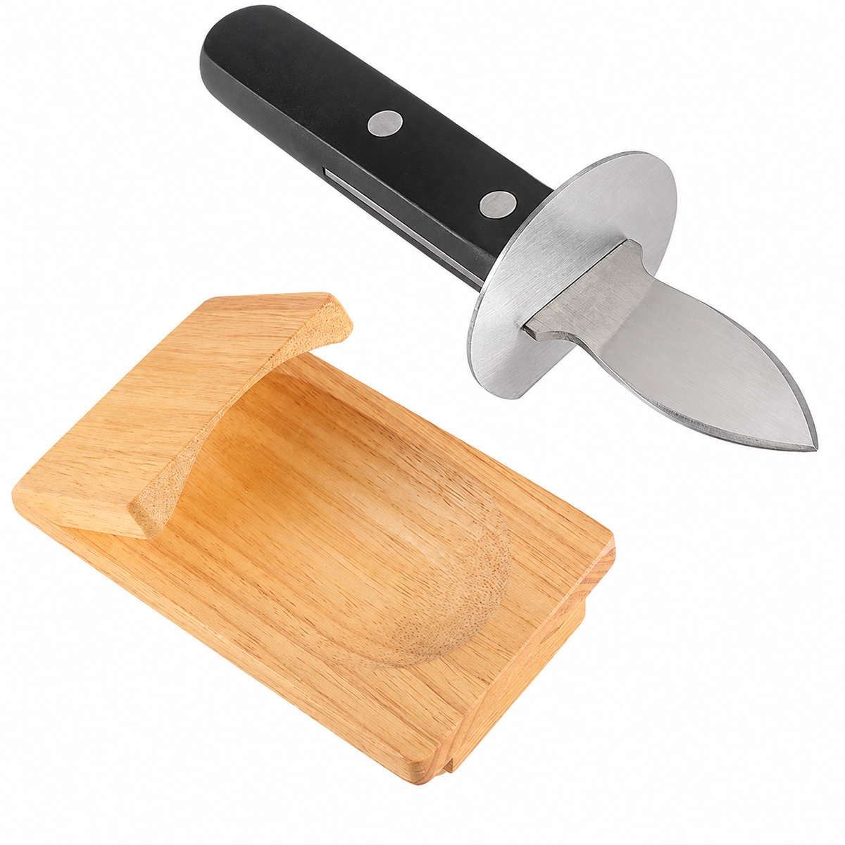Wooden Oyster Holder and Shucking Tool Options