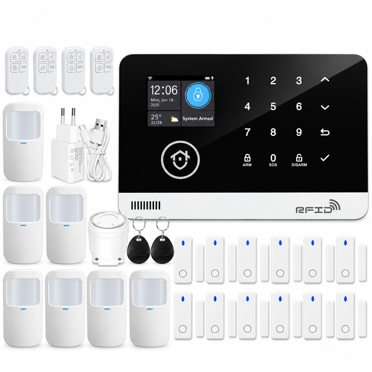 WiFi and GSM Home Alarm System with Touch Keypad and RFID