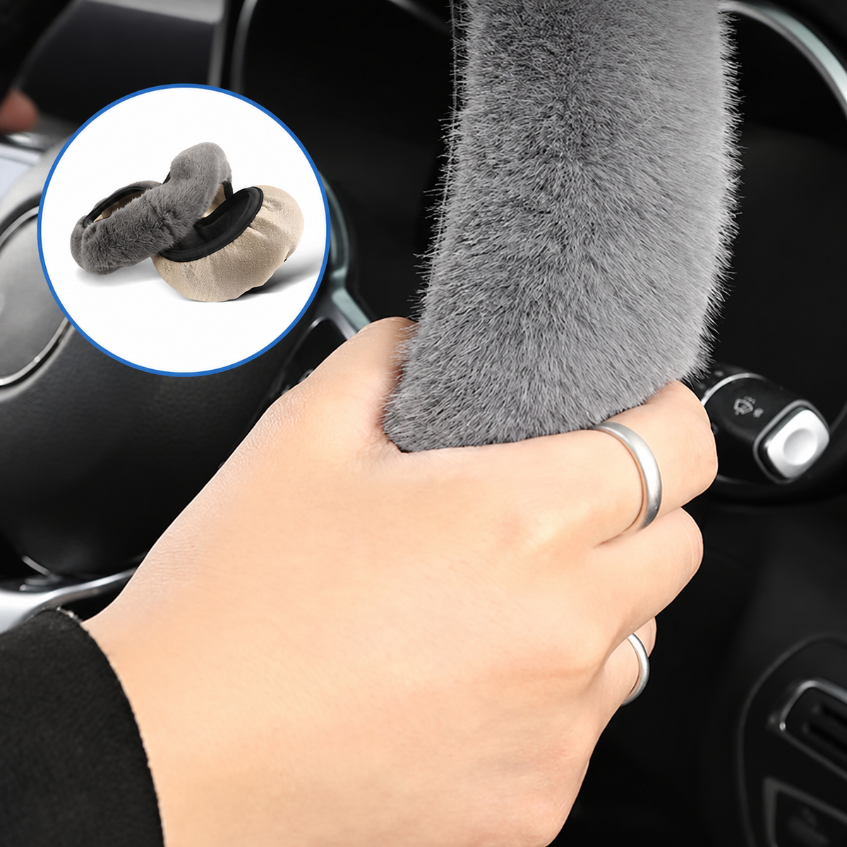 Plush Steering Wheel Cover – Black, Grey or Pink