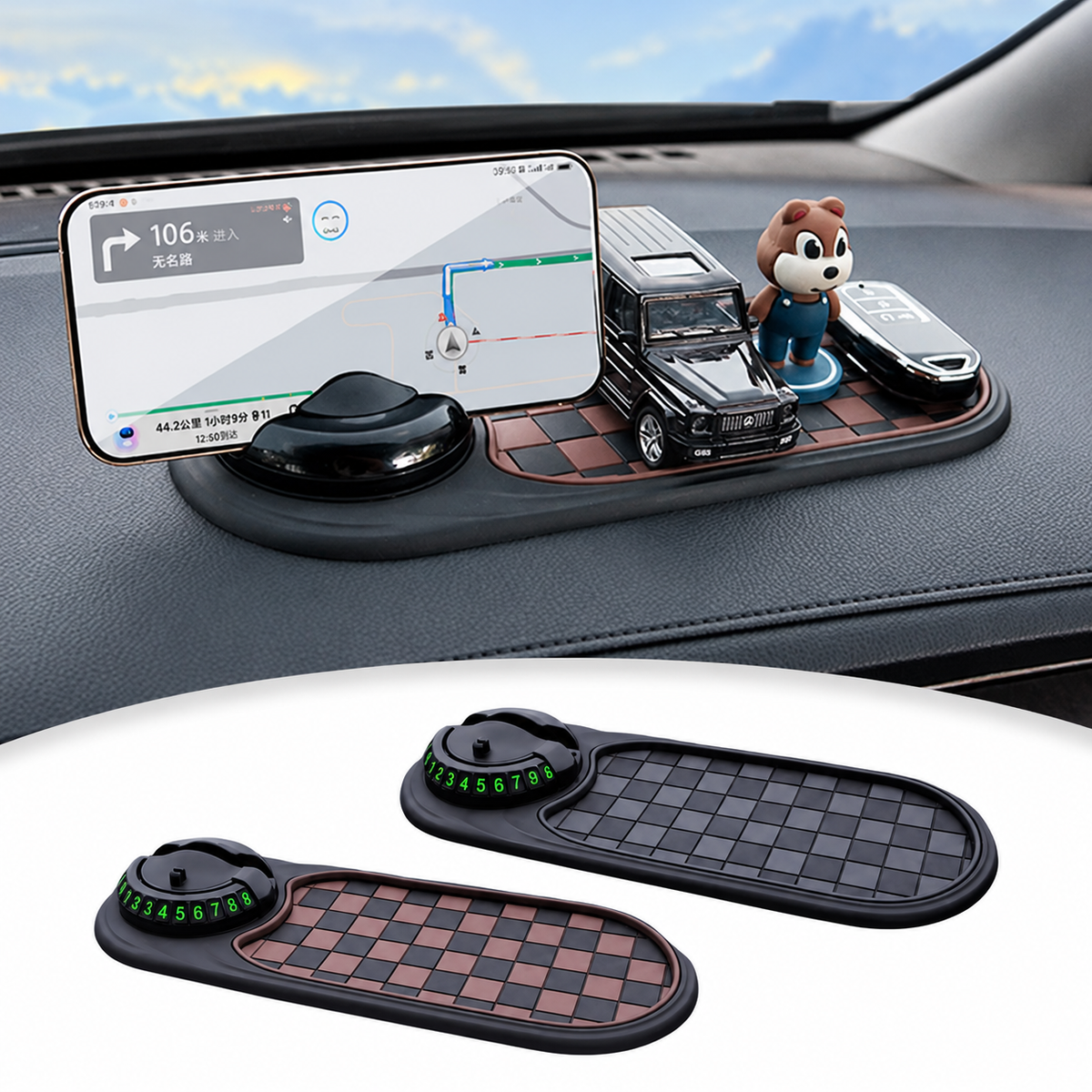 Dashboard Phone Holder Mat with Hideable Parking Number