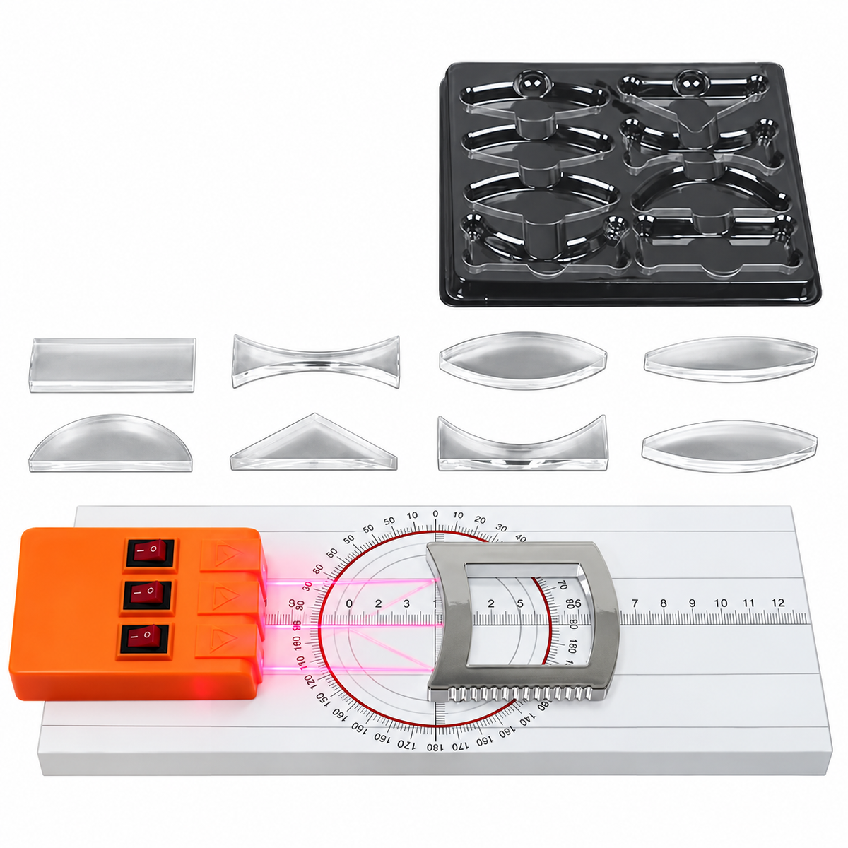 Optics Experiment Kit with Lenses and Light Source