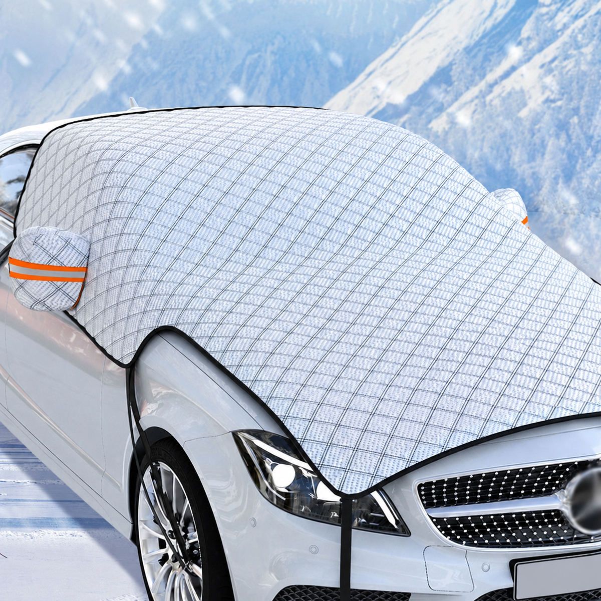 Quilted Windshield and Hood Snow Cover with Securing Straps