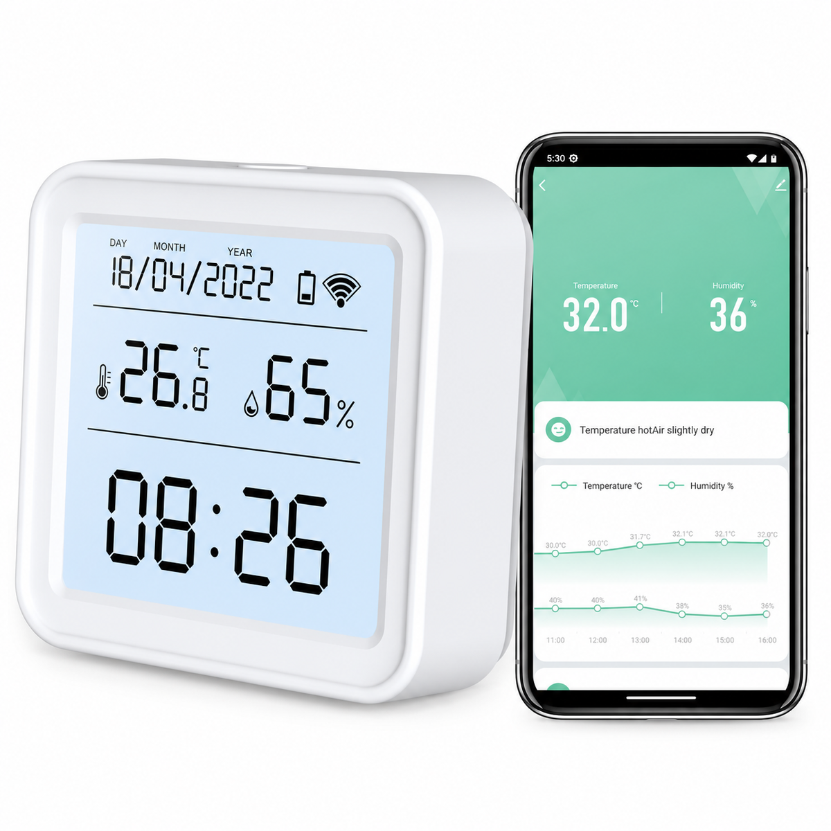 Wi-Fi Temperature and Humidity Monitor with Backlit Display