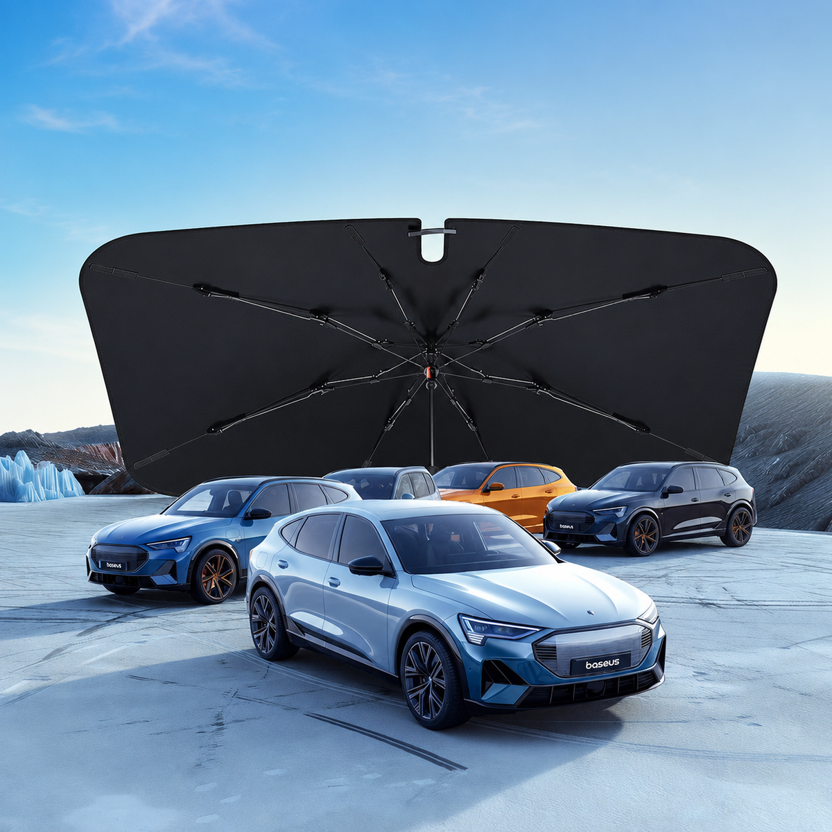 Umbrella-Style Windscreen Sunshade – 142 × 75 cm