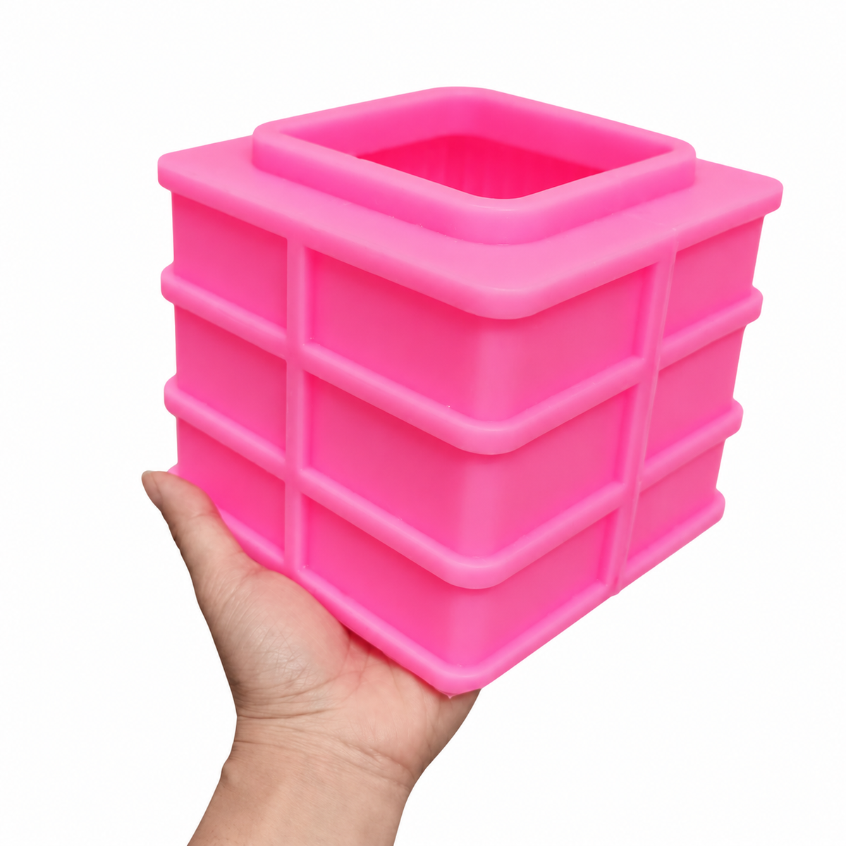 Ribbed Square Silicone Candle Mould, D206
