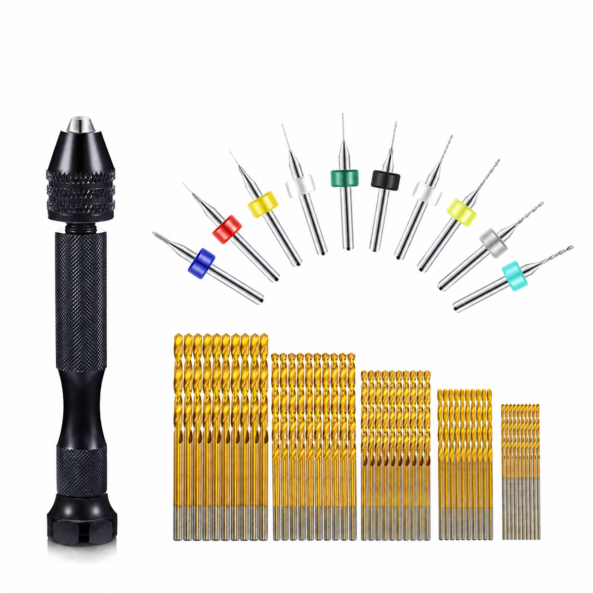 Pin Vise Hand Drill and Micro Bits, 51 or 61 Piece