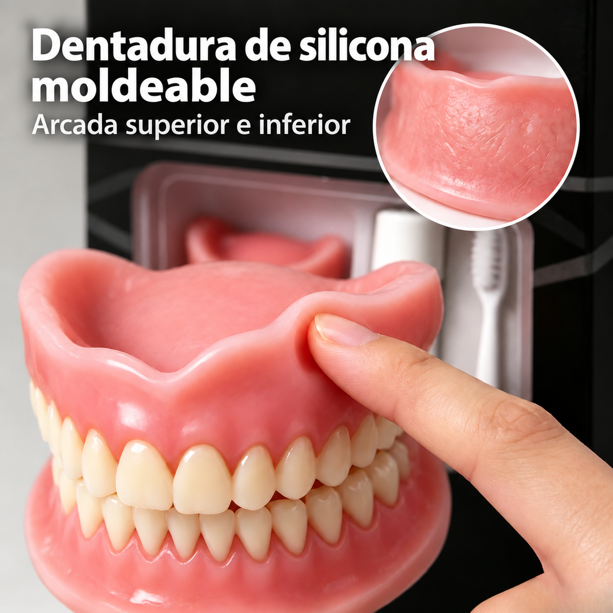 Dentadura de silicona moldeable – arcada superior e inferior