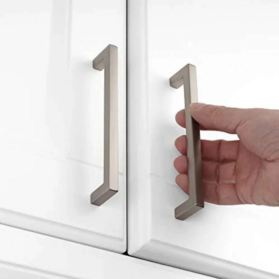 Square Bar Cabinet Handles 5 Inch (128mm) Hole Spacing, 10-Pack-United States / BrushedNickel