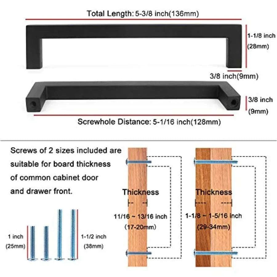 Square Bar Cabinet Handles 5 Inch (128mm) Hole Spacing, 10-Pack-United States / BrushedNickel