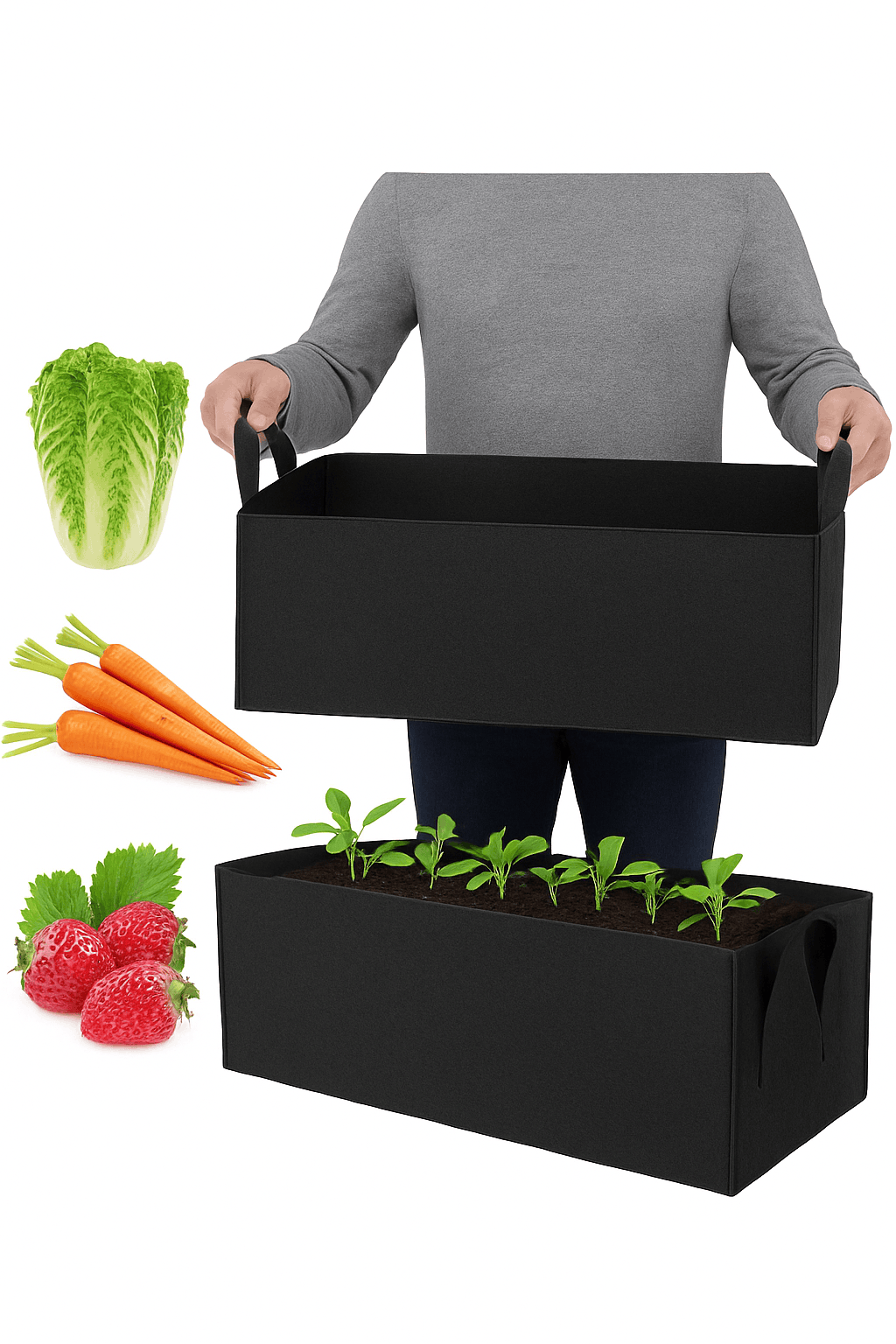 Square Felt Growing Bag for Vegetables, Herbs, and Flowers-50x30x20cm