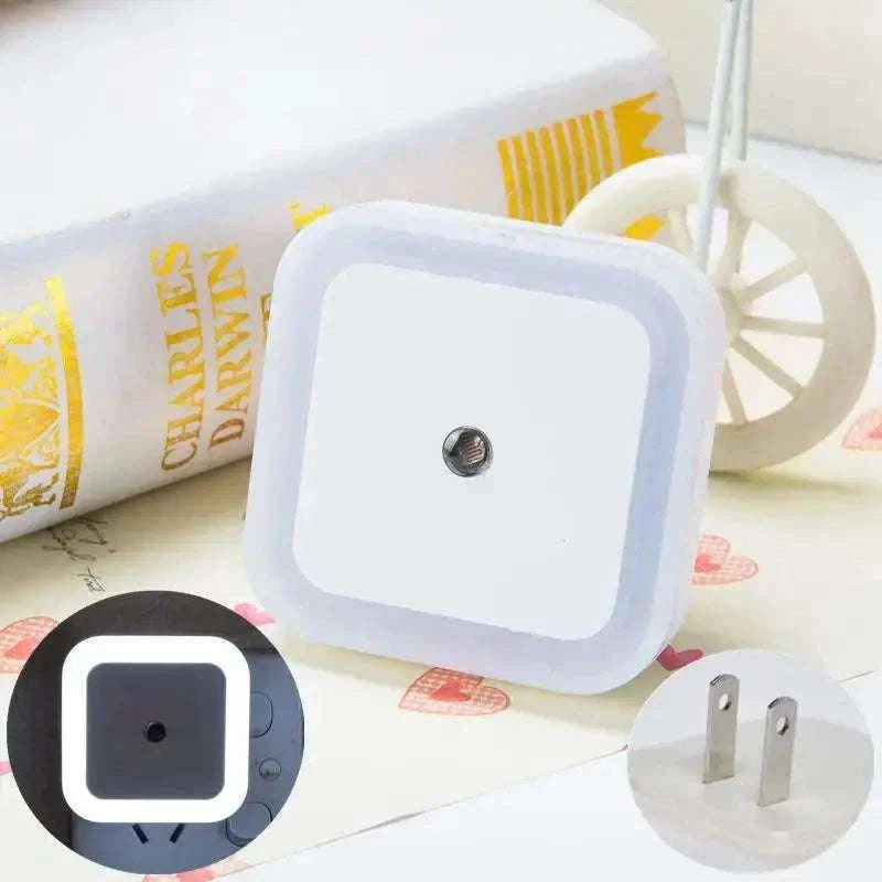 Square LED Night Light Sensor Plug for Hallways and Bedrooms-US  Plug Blue