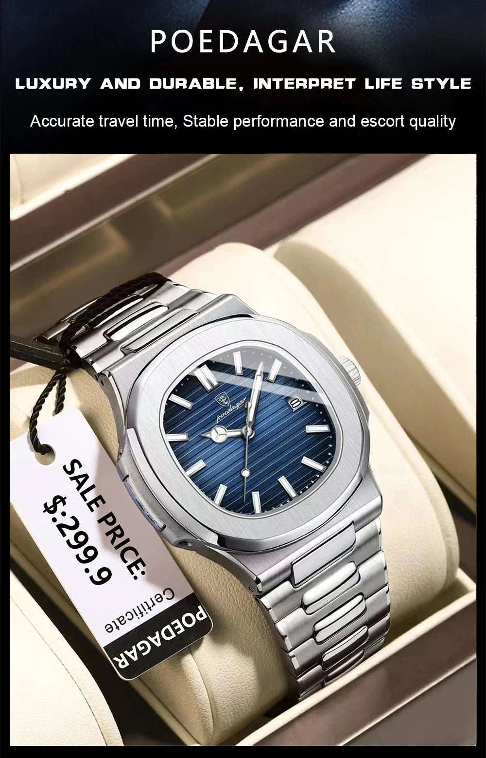 Square Luxury Men Wristwatch-613 Silver White