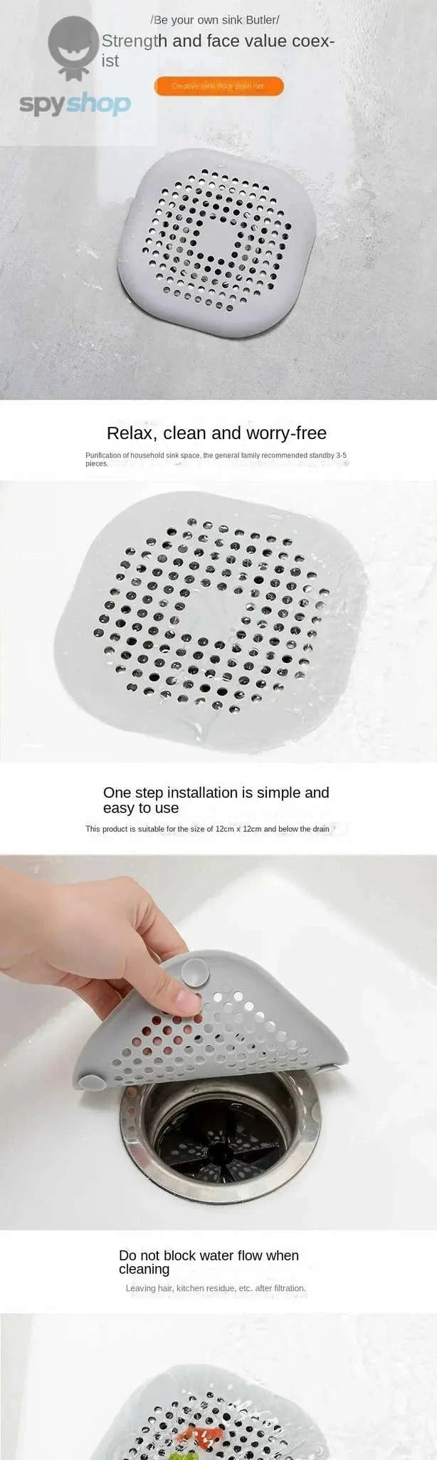 Square Silicone Floor Drain Cover – Anti‑Clog, Easy‑Clean, Universal Fit-WHITE / M