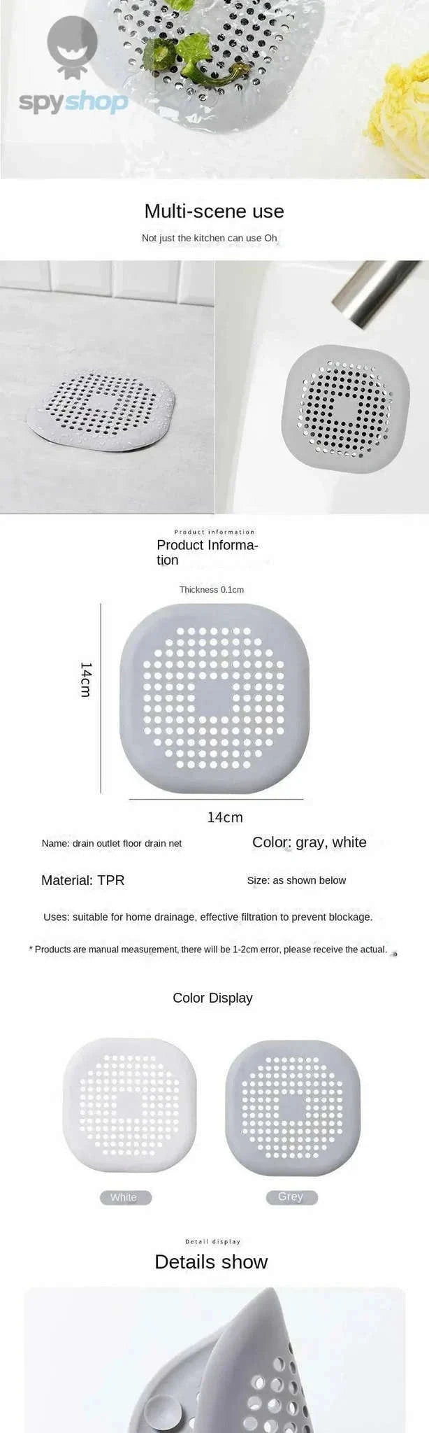 Square Silicone Floor Drain Cover – Anti-Clog Hair Catcher-WHITE / M