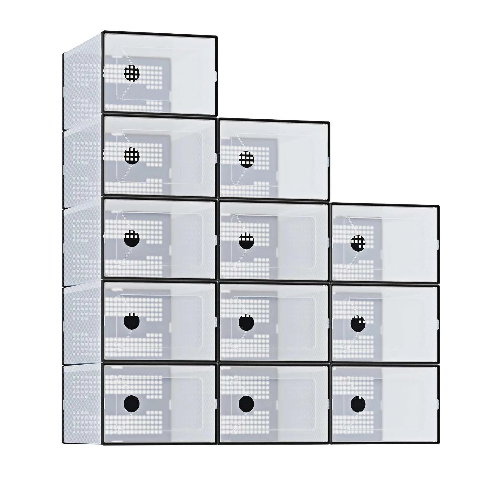 Stackable Clear Shoe Organizer Boxes with Lids (12/15 Pack)-12pc Black / United States
