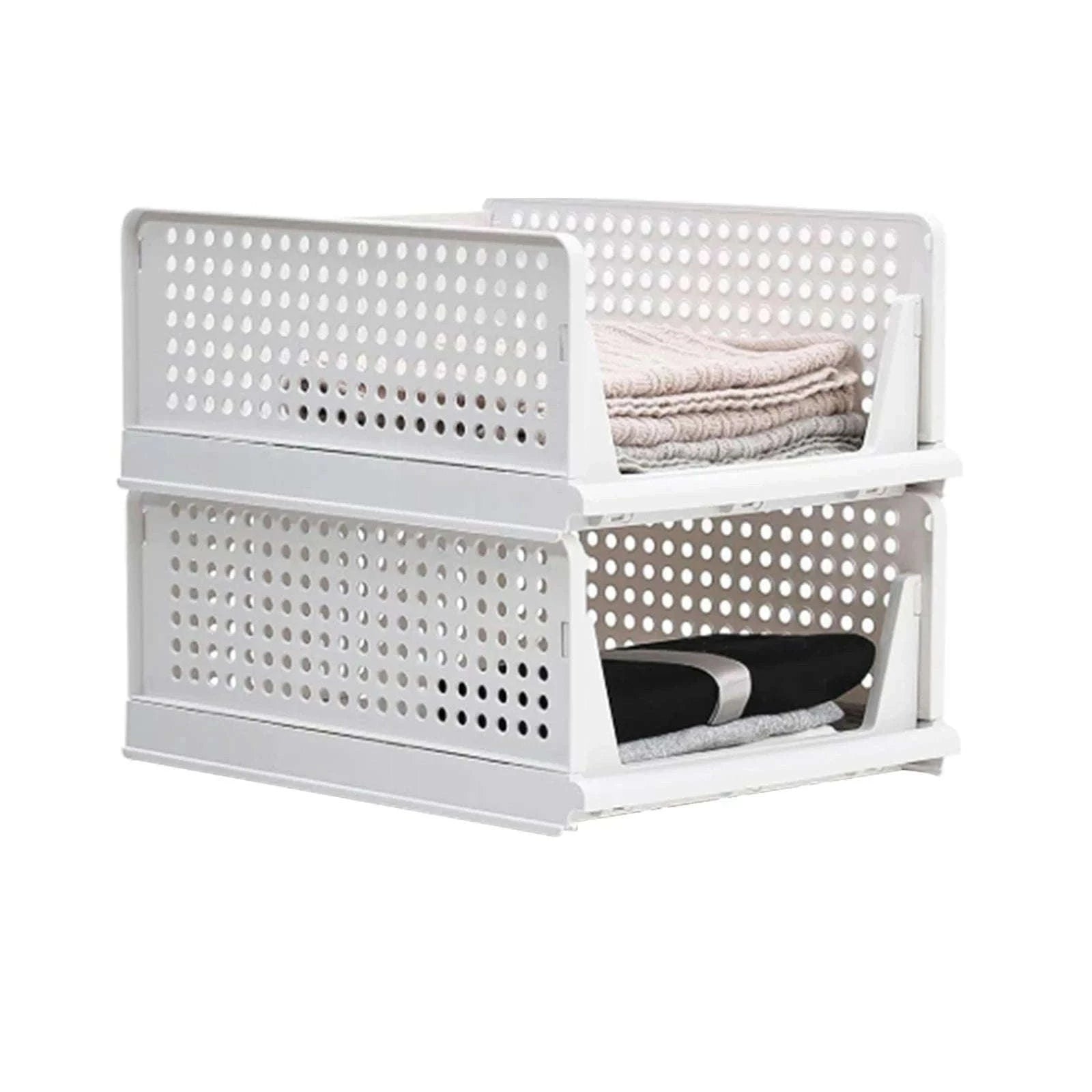 Stackable Folding Wardrobe Storage Boxes with Pull-Out Drawers-ES-GRAY-4PCS / france