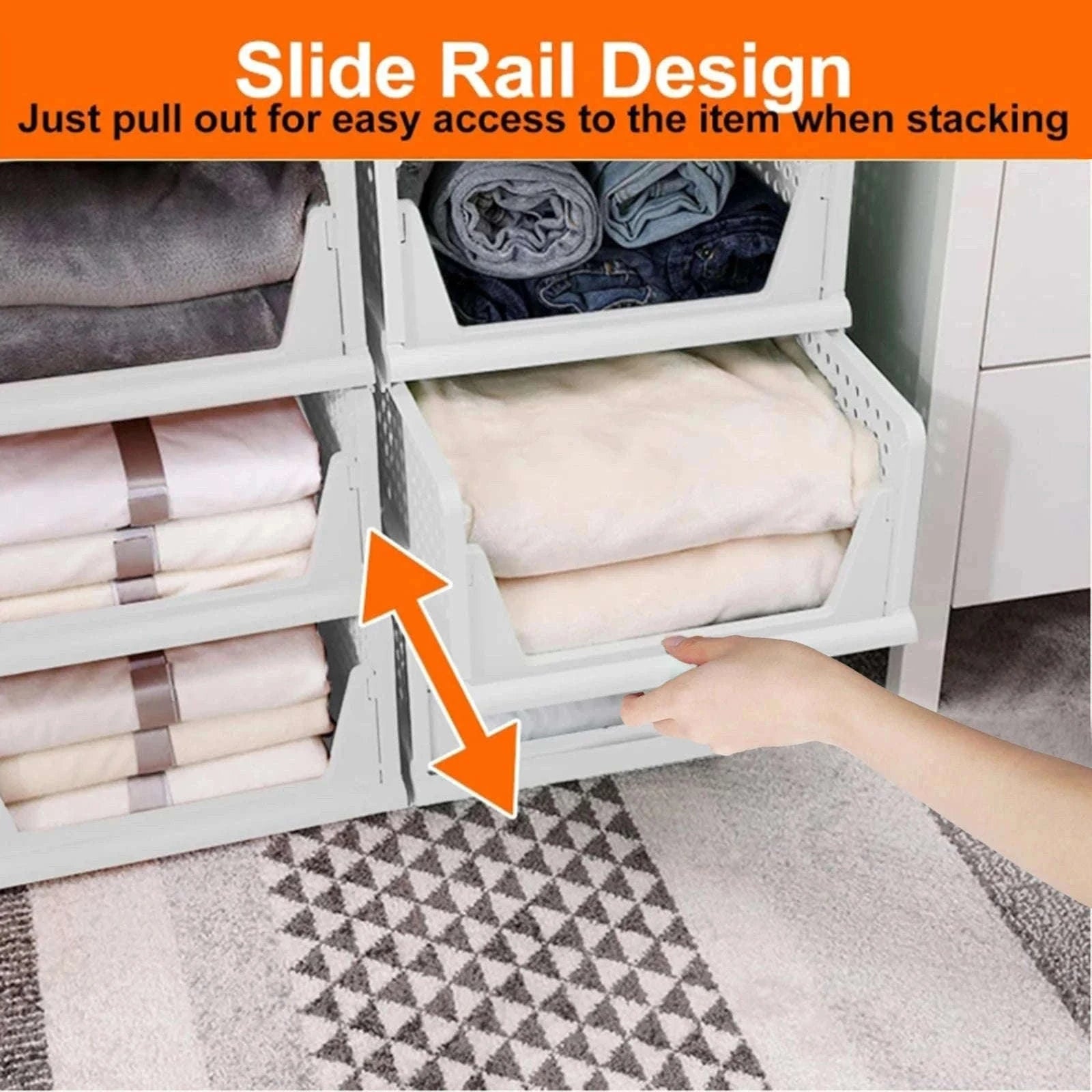 Stackable Folding Wardrobe Storage Boxes with Pull-Out Drawers-ES-GRAY-4PCS / france