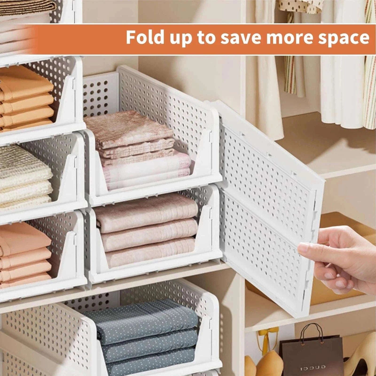 Stackable Folding Wardrobe Storage Boxes with Pull-Out Drawers-ES-GRAY-4PCS / france