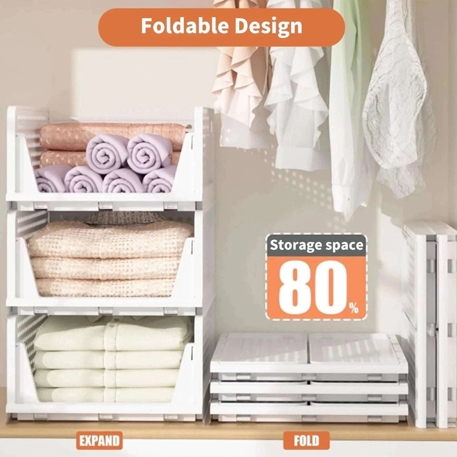 Stackable Folding Wardrobe Storage Boxes with Pull-Out Drawers-ES-GRAY-4PCS / france