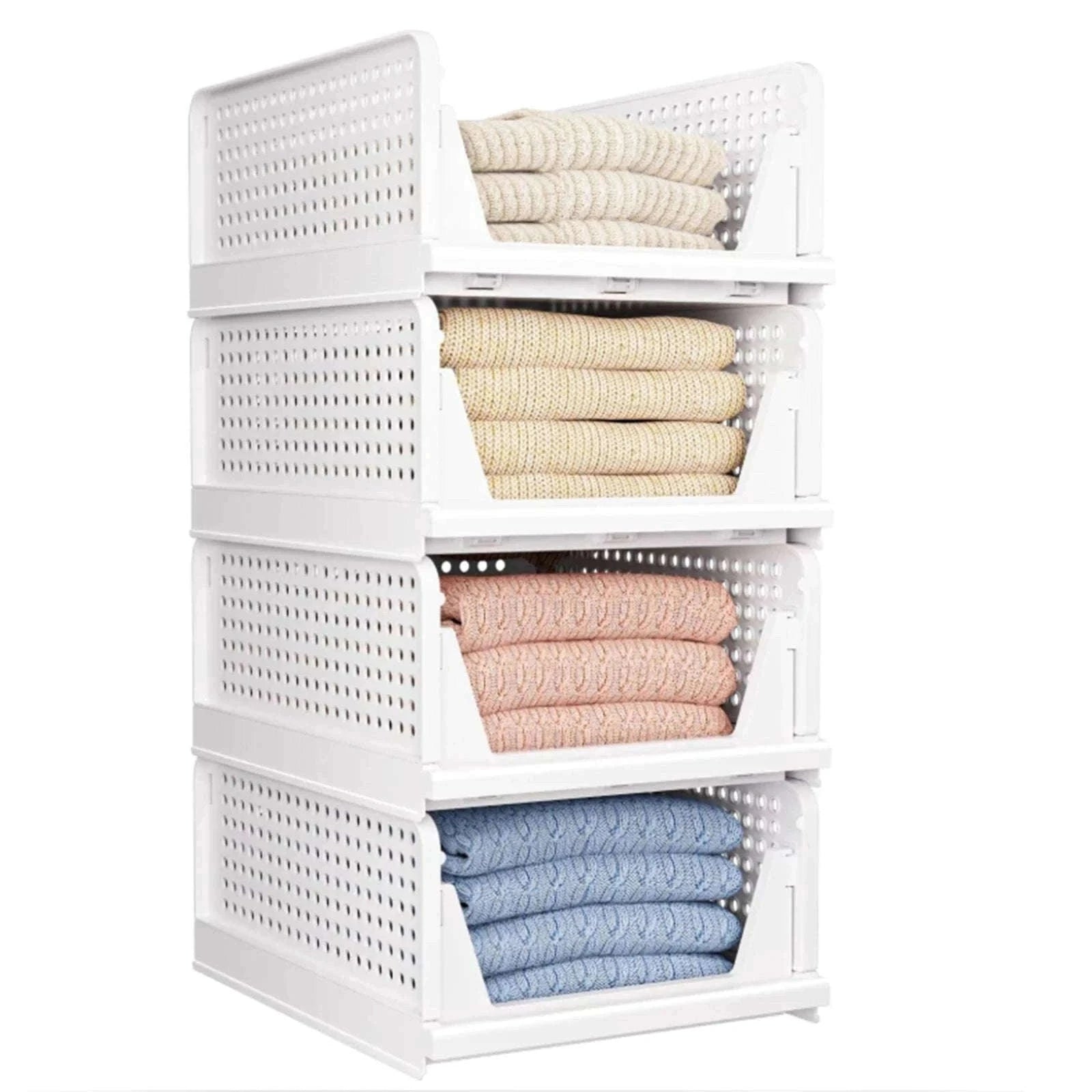 Stackable Folding Wardrobe Storage Boxes with Pull-Out Drawers-ES-GRAY-4PCS / france