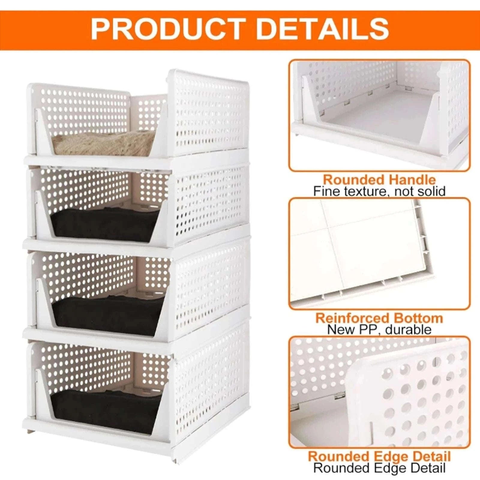 Stackable Folding Wardrobe Storage Boxes with Pull-Out Drawers-ES-GRAY-4PCS / france