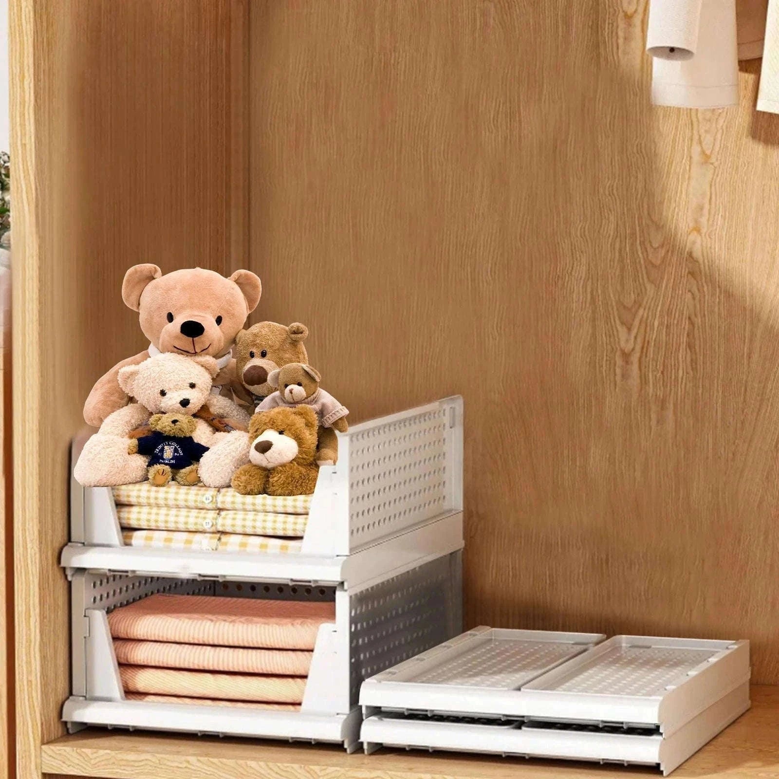 Stackable Folding Wardrobe Storage Boxes with Pull-Out Drawers-ES-GRAY-4PCS / france