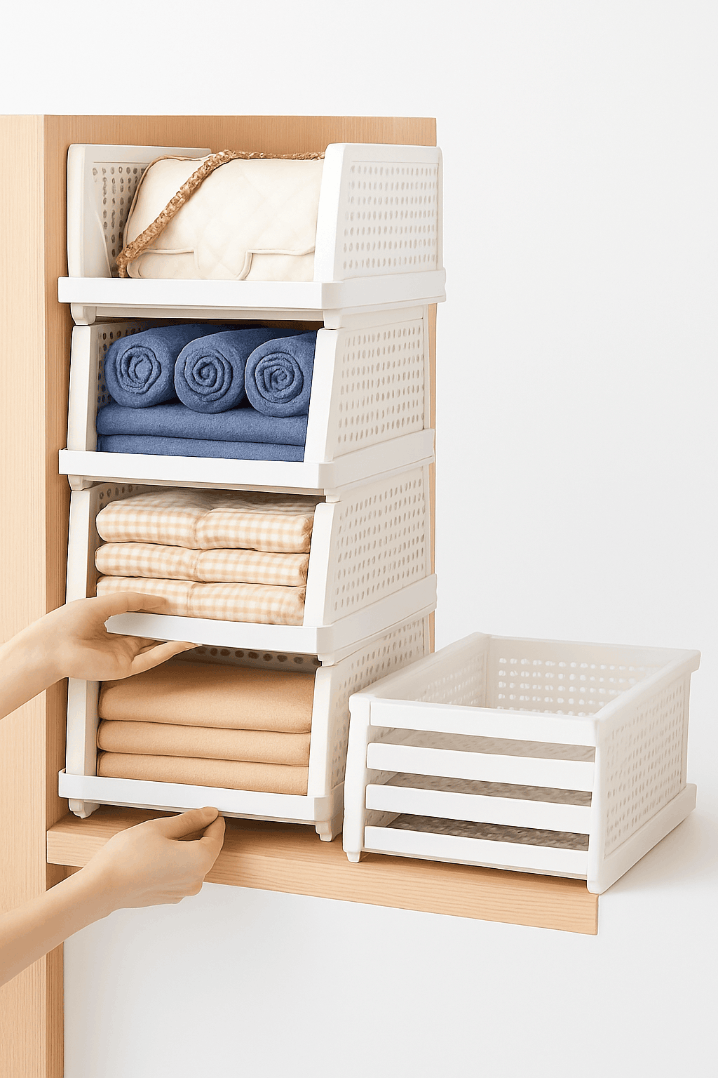 Stackable Folding Wardrobe Storage Boxes with Pull-Out Drawers-ES-GRAY-4PCS / france