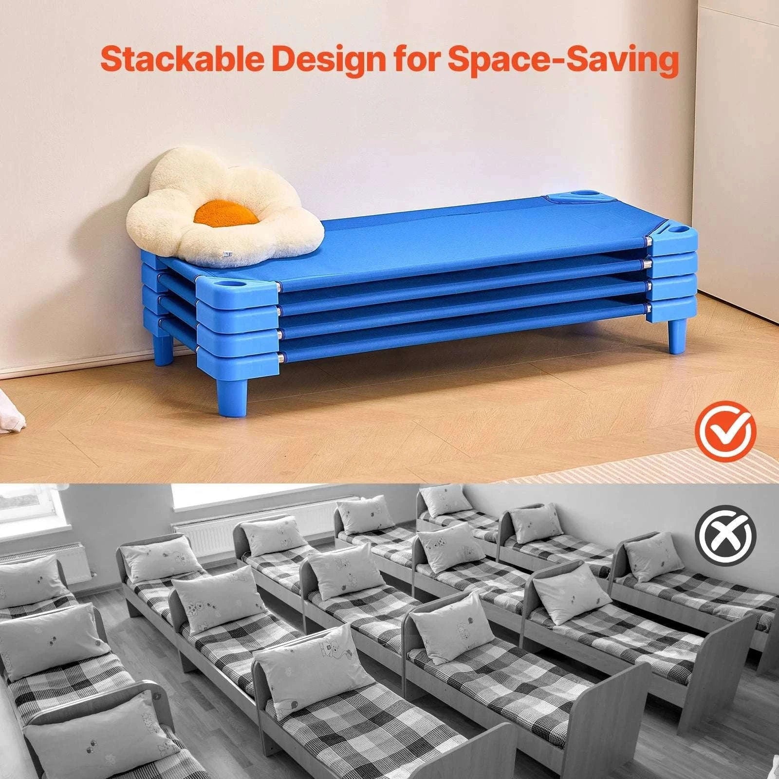Stackable Kiddie Nap Cot Set for Toddlers Preschool Daycare (4/6 Pack)-6 Pack 42in Lx23in W / Poland