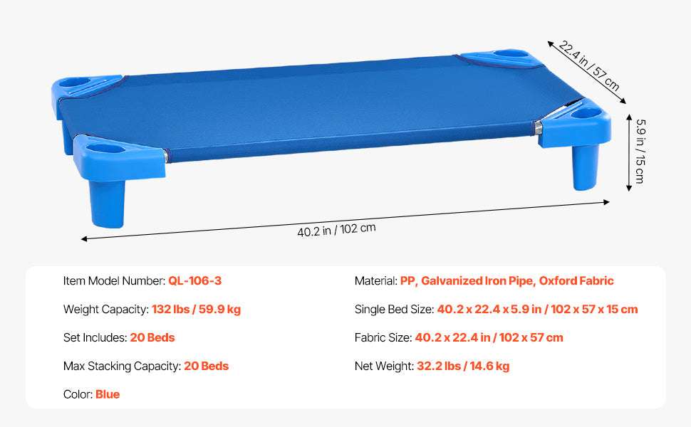 Stackable Kiddie Nap Cot Set for Toddlers Preschool Daycare (4/6 Pack)-6 Pack 42in Lx23in W / Poland