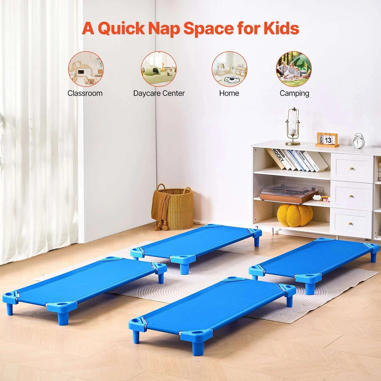 Stackable Kiddie Nap Cot Set for Toddlers Preschool Daycare (4/6 Pack)-6 Pack 42in Lx23in W / Poland