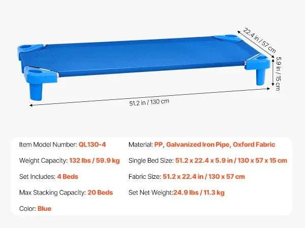 Stackable Kiddie Nap Cot Set for Toddlers Preschool Daycare (4/6 Pack)-6 Pack 42in Lx23in W / Poland