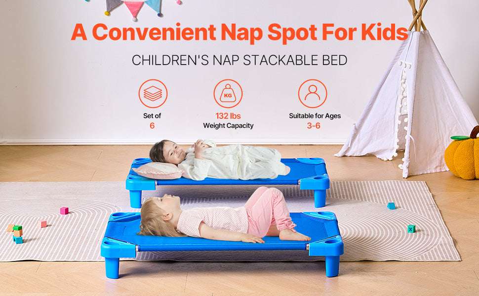 Stackable Kiddie Nap Cot Set for Toddlers Preschool Daycare (4/6 Pack)-6 Pack 42in Lx23in W / Poland