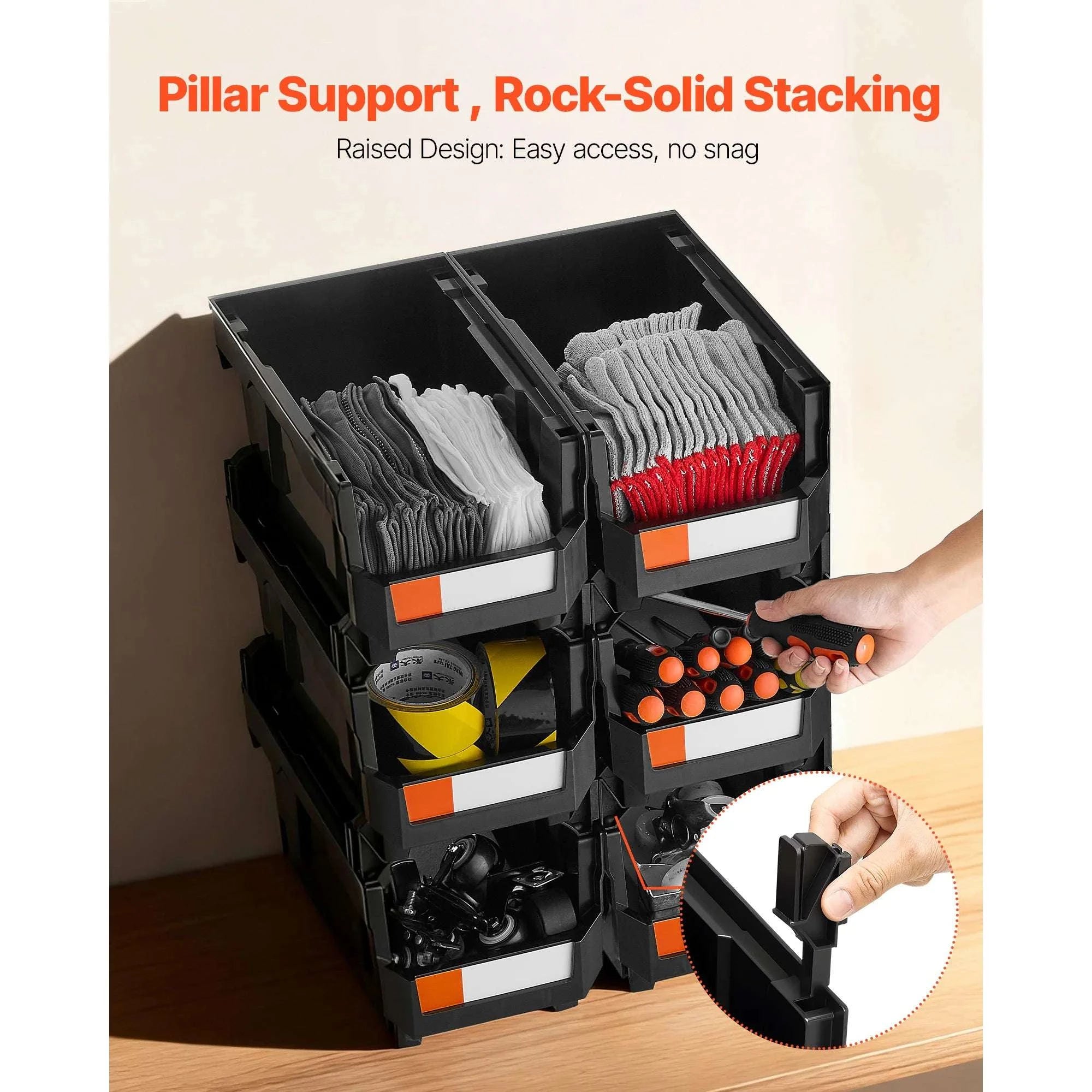 Stackable Storage Bins Set of 6 with Front Access Organizer Boxes-Transparent / france