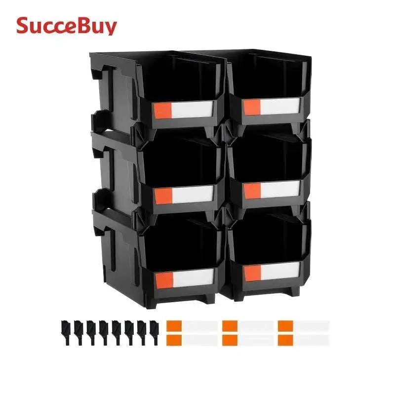 Stackable Storage Bins Set of 6 with Front Access Organizer Boxes-Transparent / france
