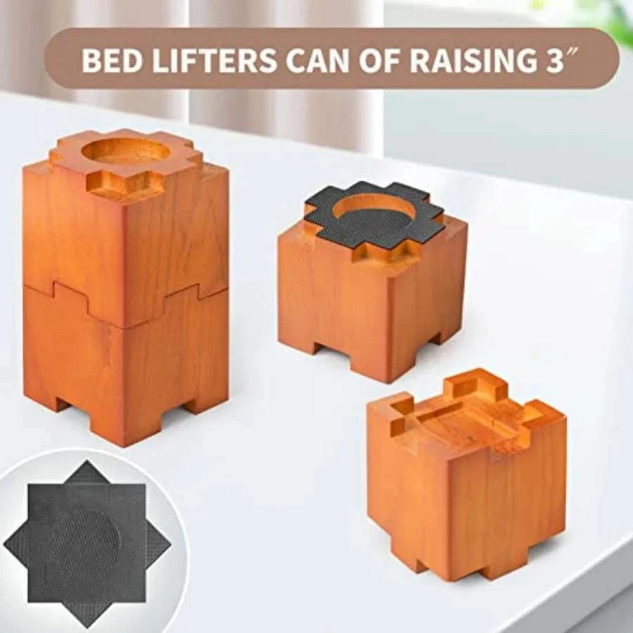 Stackable Wood Bed Risers with Non-Slip Pads – 3.5" or 7" Lift-United States / LargeBrown8pack