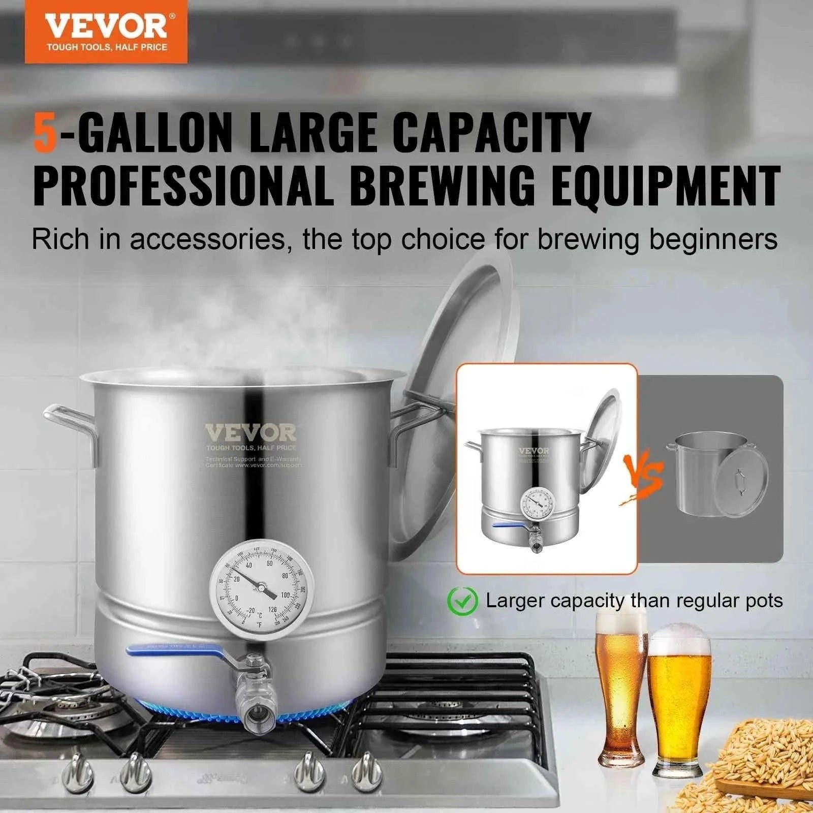 Stainless Steel 5 Gallon Brewing Kettle Pot with Lid-5gallon with Filter / Germany